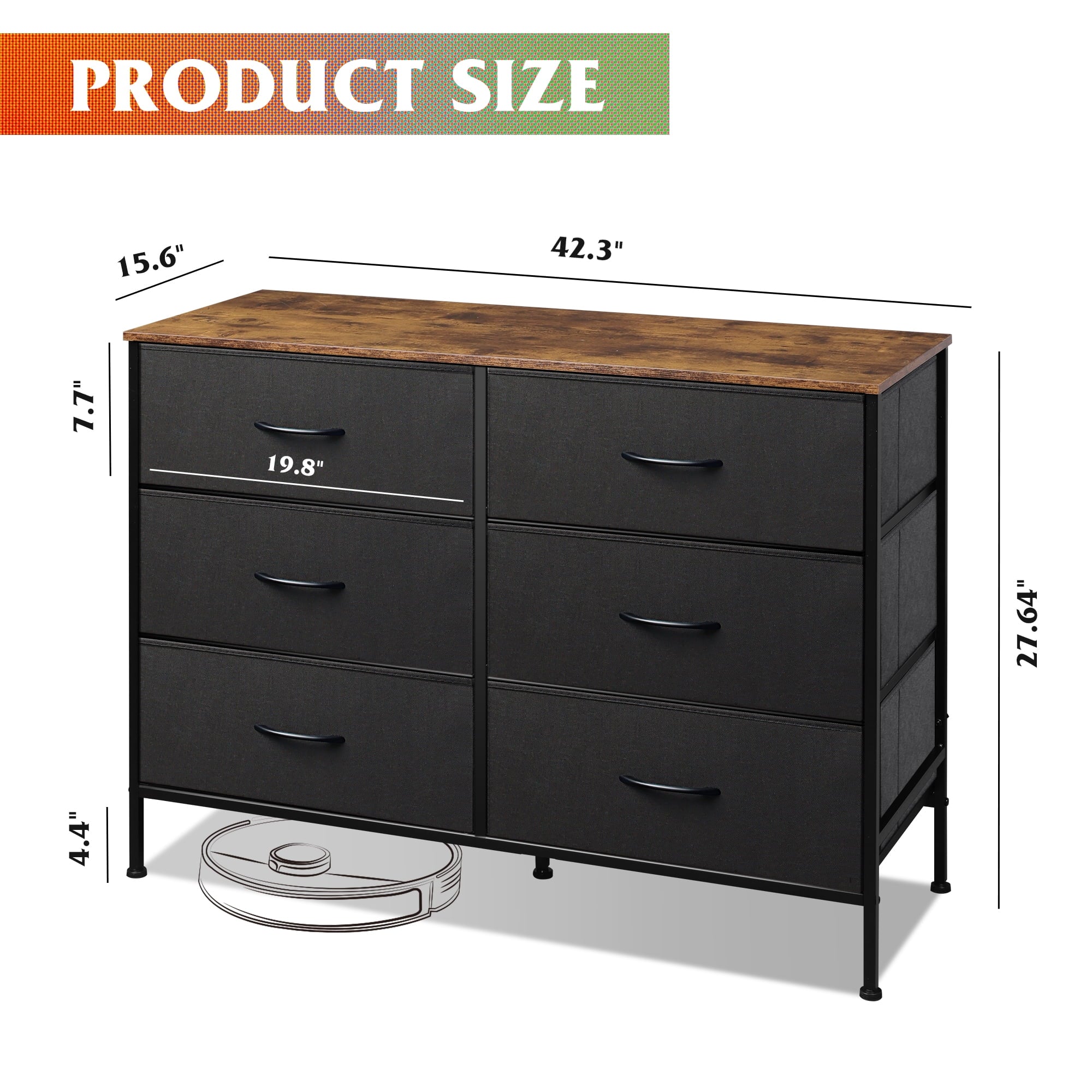 GALAXHERO 6-Drawer Fabric Dresser, 50-Inch TV Stand Wide Chest of Drawers for Bedroom, Closet, Living Room