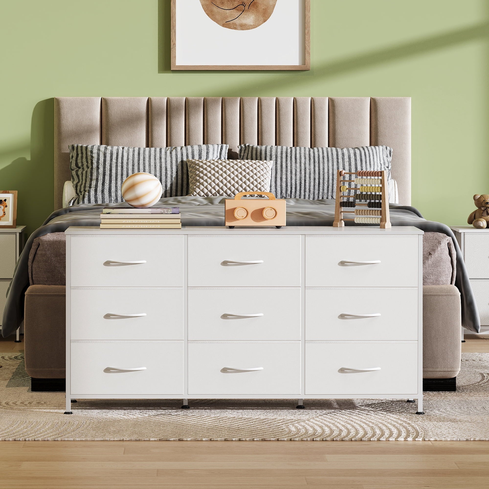 GALAXHERO Fabric Dresser for Bedroom, 9 Drawers Dresser with Wood Top, TV Stand for 55'' TV,  Chest of Drawers for Closet, Living Room,  47''W