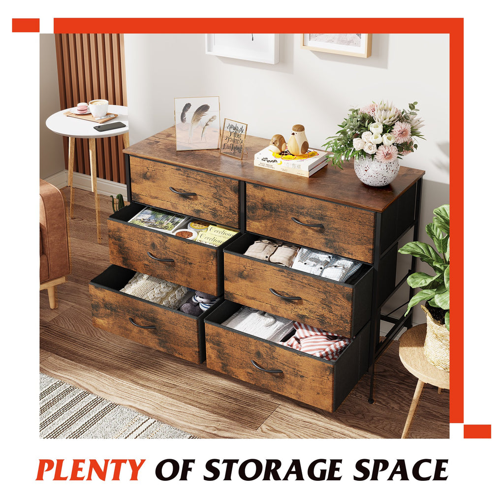 GALAXHERO 6-Drawer Fabric Dresser, 50-Inch TV Stand Wide Chest of Drawers for Bedroom, Closet, Living Room