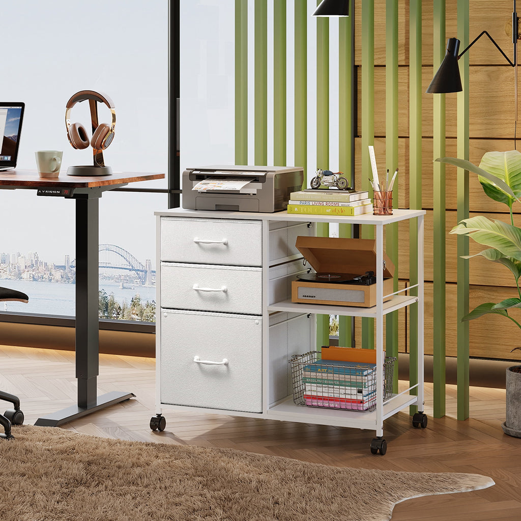 GALAXHERO 3-Drawer Mobile File Cabinet with Storage Shelf, Rolling Fabric Filing Cabinet and Printer Stand