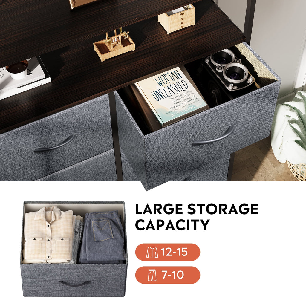 GALAXHERO 8-Drawer Fabric Dresser with Open Shelves, Tall Chest of Drawers with Wooden Top, Storage Tower for Entryway, Bedroom & Closet