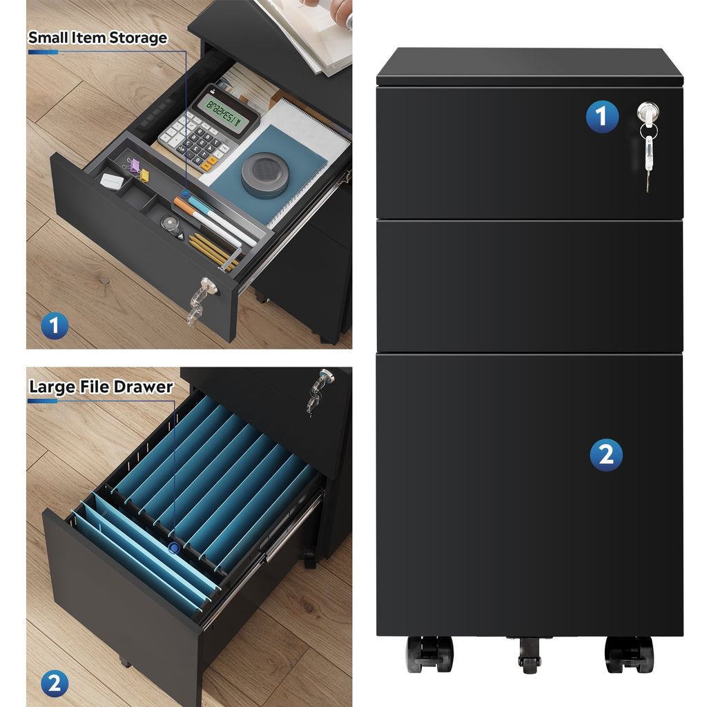 GALAXHERO 3-Drawer File Cabinet, Vertical Metal Filing Cabinet with Lock, Mobile Office Cabinet with Drawers for Home Office, Legal,Letter, A4-Size Files
