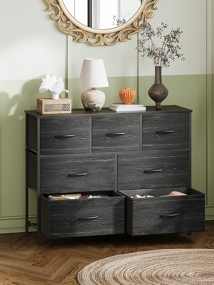 GALAXHERO 7 Drawer Dresser, TV Stands for 45" TV, Chest of Drawers with Fabric Bin for Bedroom, Living Room, Entryway