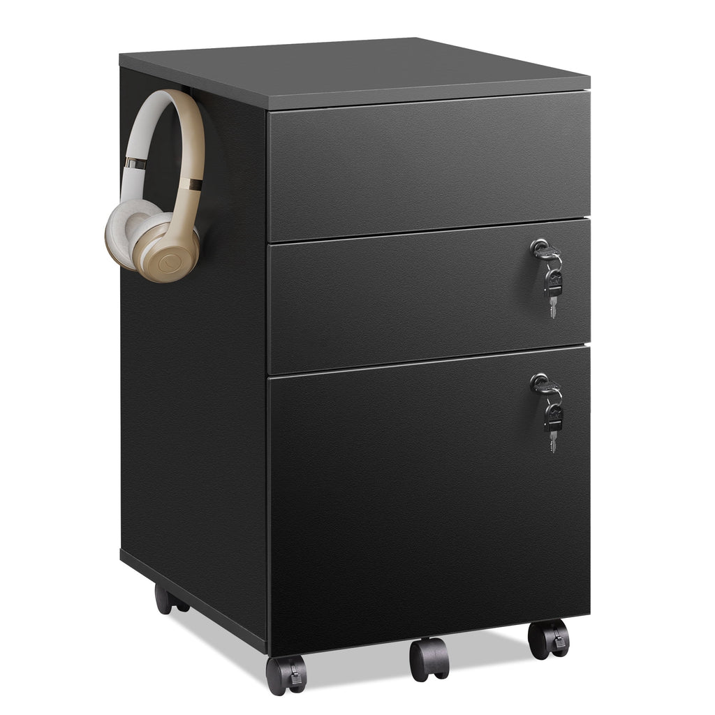 GALAXHERO 3 Drawers Storage Cabinet with Lock, Rolling Wood File Cabinet, Vertical Filing Cabinet for Home Office, Fits Letter/A4