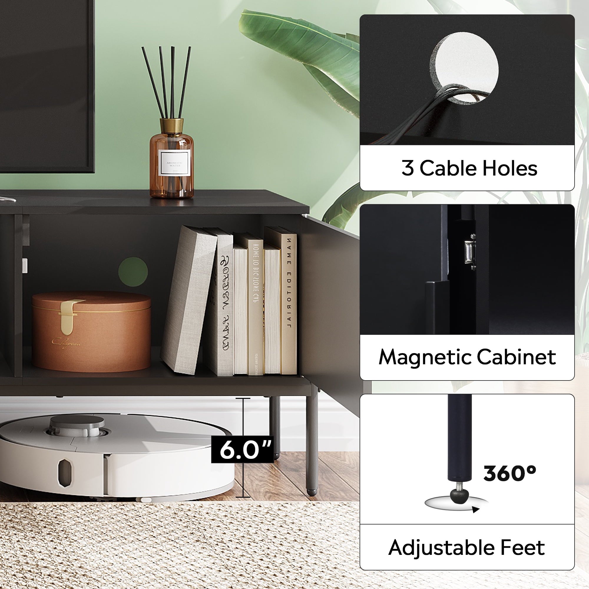 GALAXHERO TV Stand Modern Entertainment Center with Storage Cabinets and Metal Legs for Bedroom and Living Room, TV Console, 65 Inch