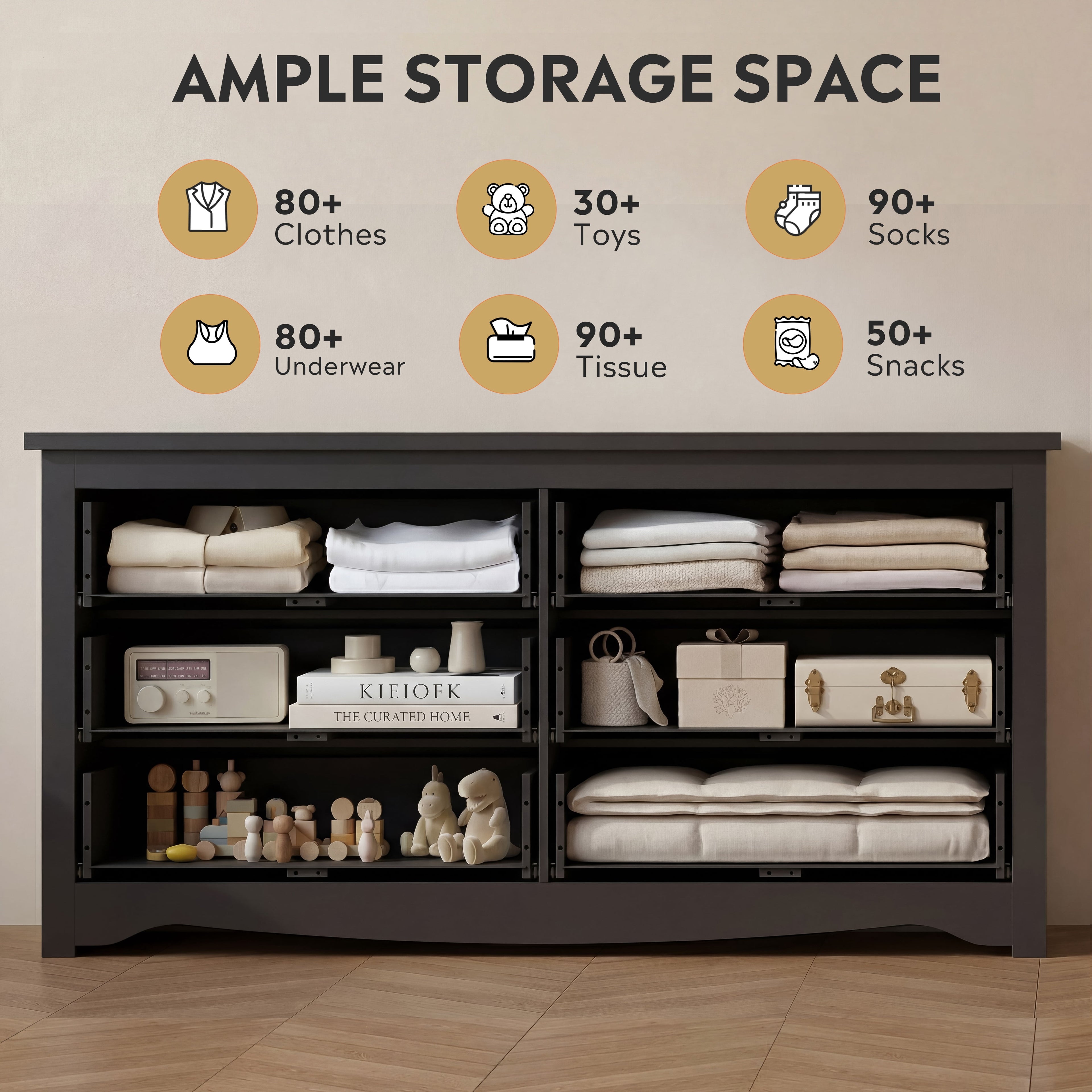 GALAXHERO Modern Wood Dresser with 6 Drawers – Wide Storage Chest for Bedroom, Living Roomloset, Hallway – Large Organizer Nightstand Unit, 59”W