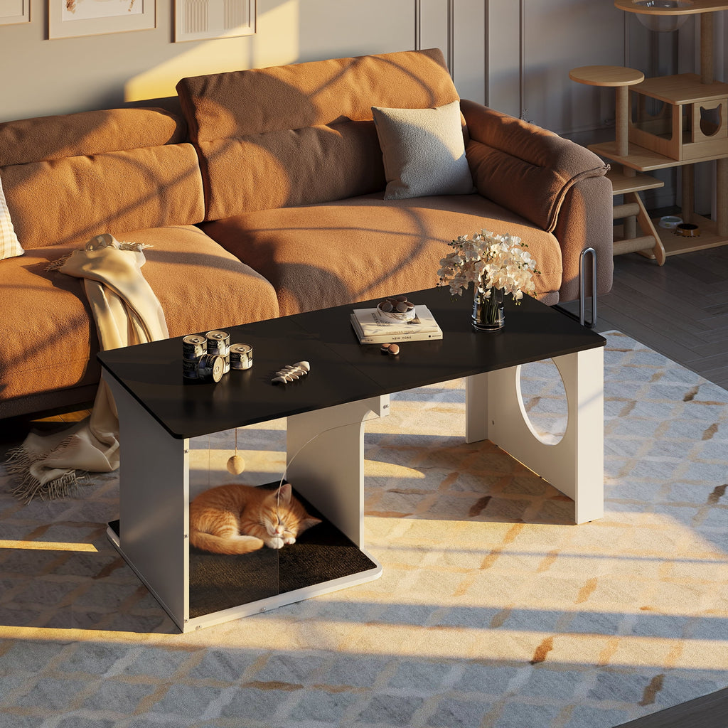 GALAXHERO 47" 2-in-1 Coffee Table with Storage Tabletop Modern Center Table for Living Room, Balcony, Cat House, Cat Scratching Pad