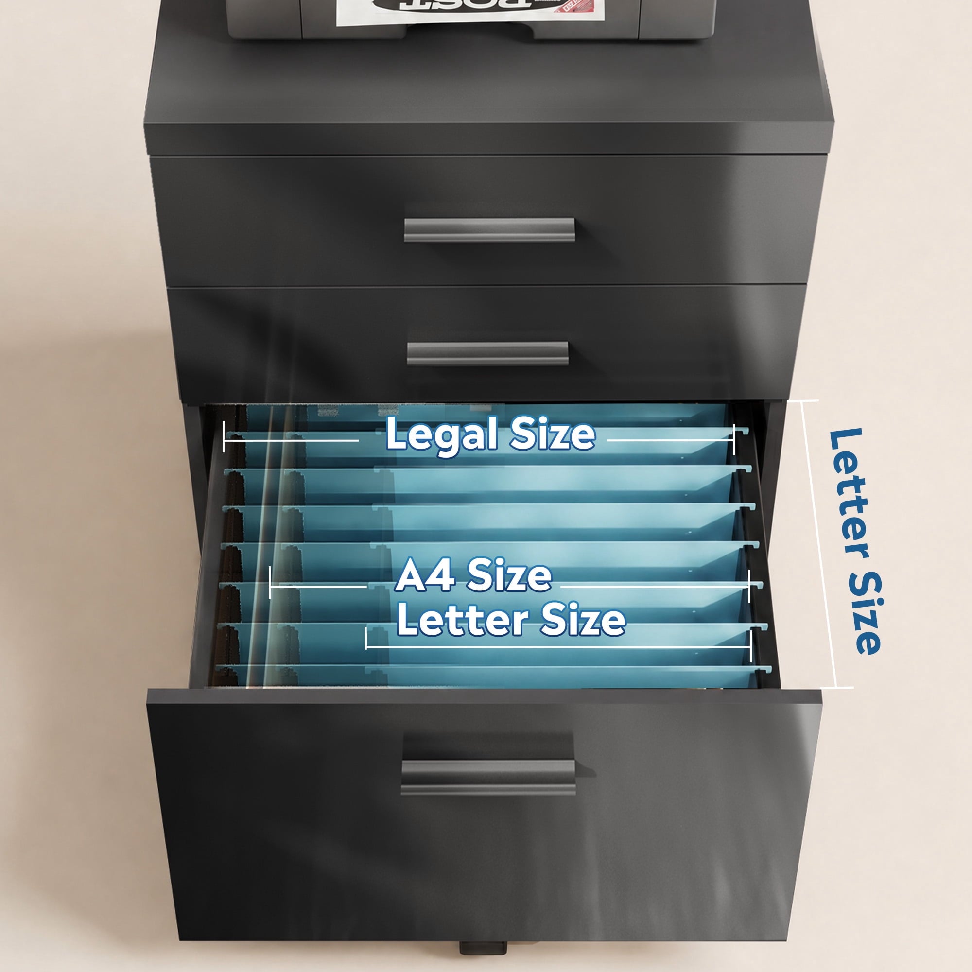 GALAXHERO 3 Drawer Storage Cabinet, Wood Rolling File Cabinet with Whells, Printer Stand Filing Cabinet for Home Office, Fit Letter/A4/Legal