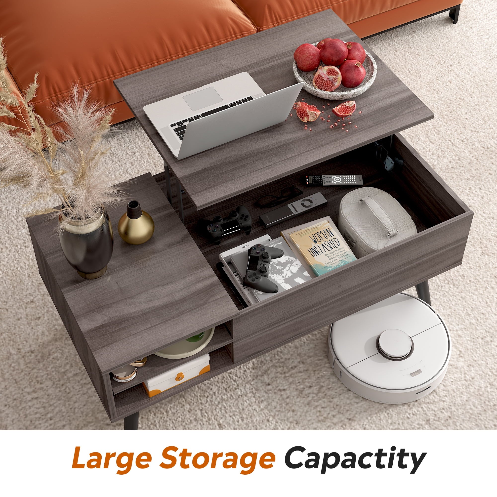 GALAXHERO Coffee Table with Removable Storage Shelves Lift Top Small Coffee Table for Living Room