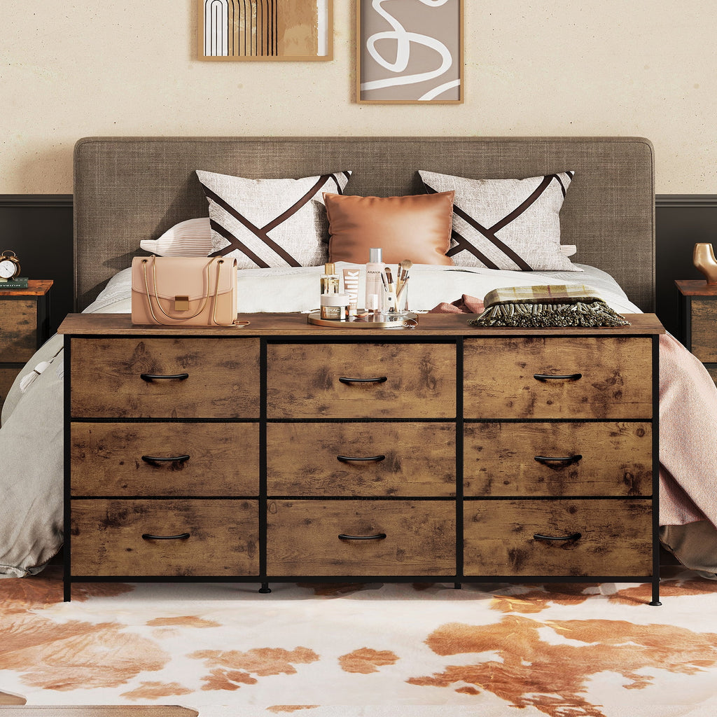 GALAXHERO 9 Drawers Dresser for Bedroom, 54''W  Fabric Dresser with Wood Top, TV Stand for 65'' TV, Wide Chest of Drawers for Closet, Living Room