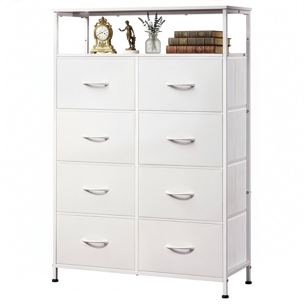 GALAXHERO 8-Drawer Fabric Dresser with Open Shelves, Tall Chest of Drawers with Wooden Top, Storage Tower for Entryway, Bedroom & Closet