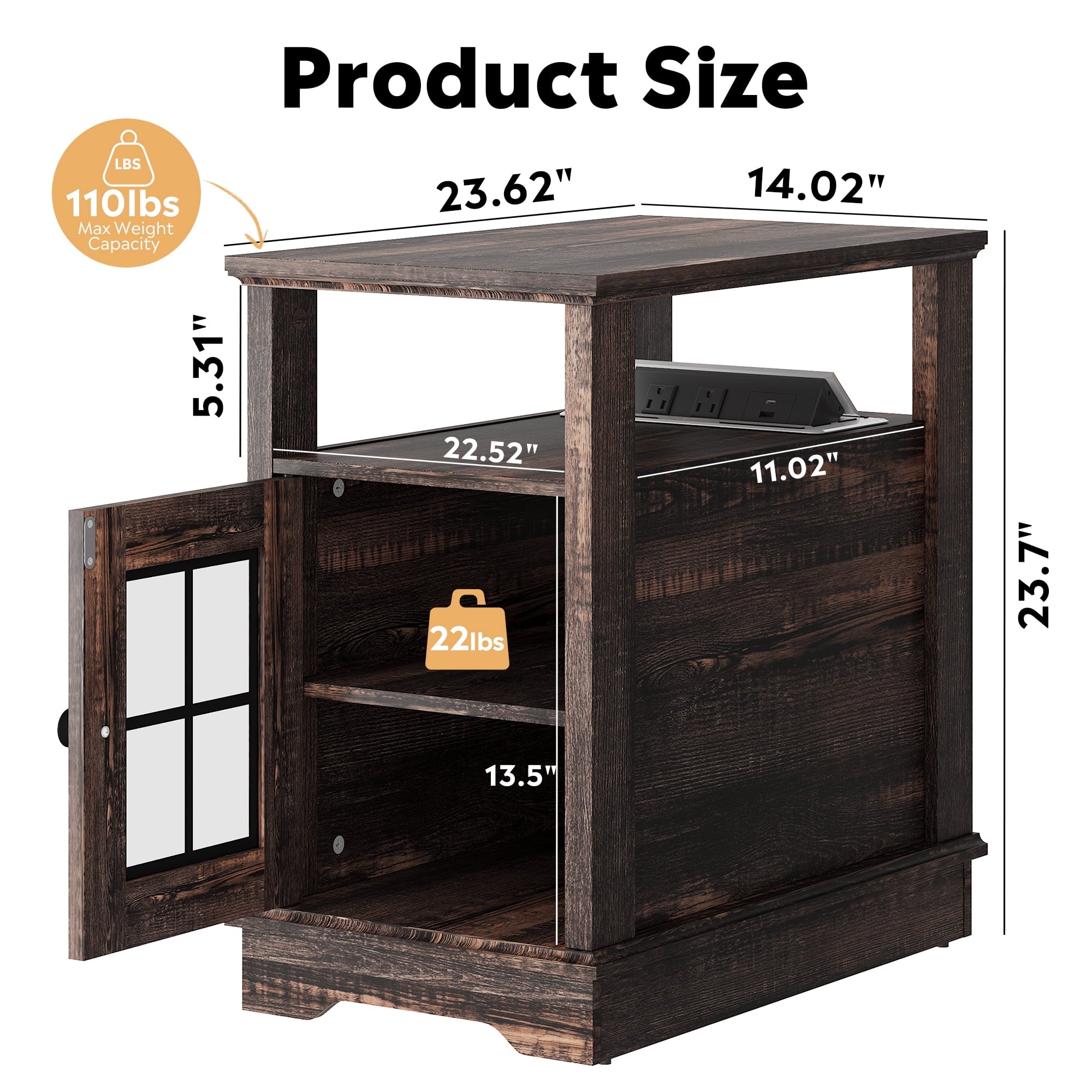 GALAXHERO Farmhouse End Table with Storage Narrow Side Table for Living Room  Small Table with USB Ports and Outlets for Bedroom