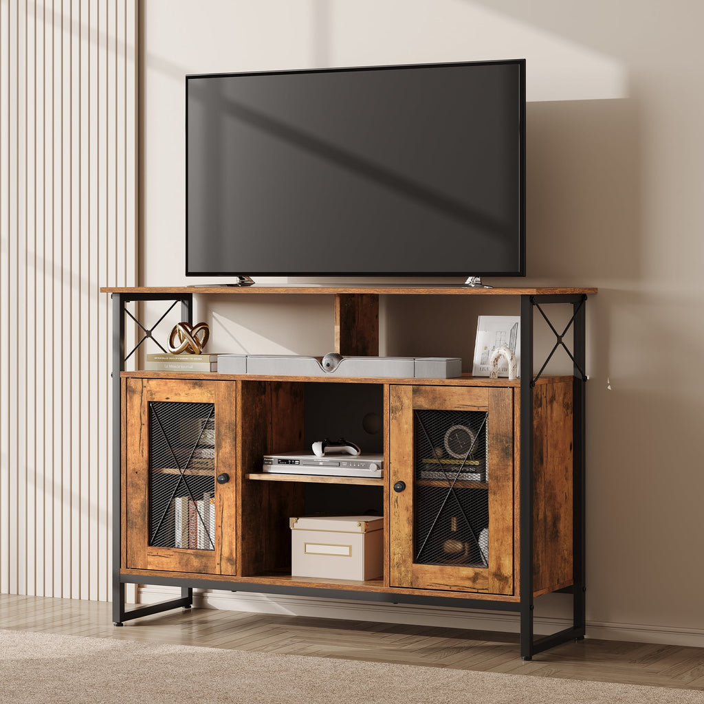 GALAXHERO TV Stand for 43 Inch TV Small Entertainment Center with Storage Cabinet & Adjustable Shelves Farmhouse Industrial TV Table for Living Room and Bedroom, 32" TV Console, Rustic Brown