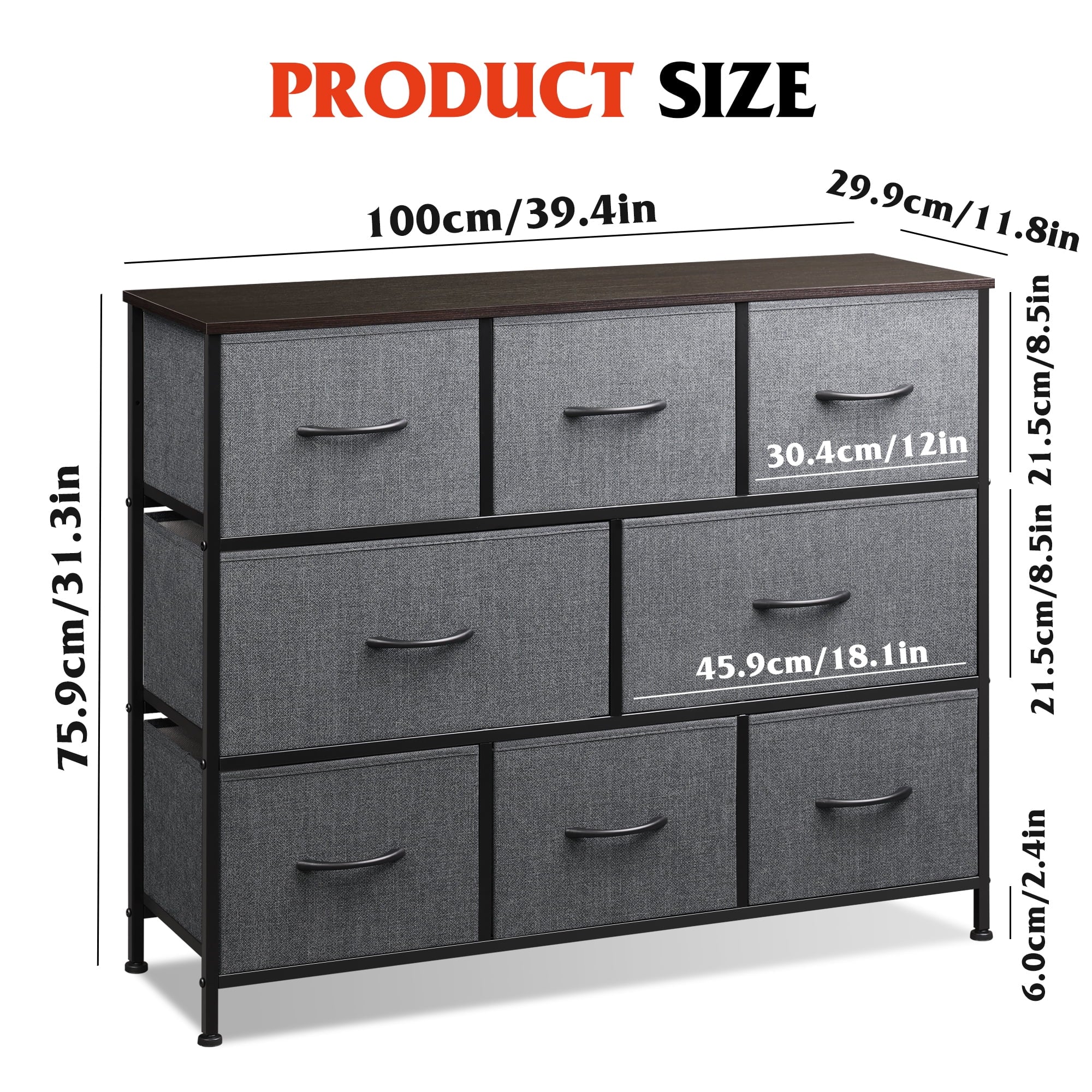 GALAXHERO 8 Drawer Dresser, Fabric Storage Unit for Bedroom, Large Drawer Chest for Entryway & Living Room, 59" x 30" x 16"