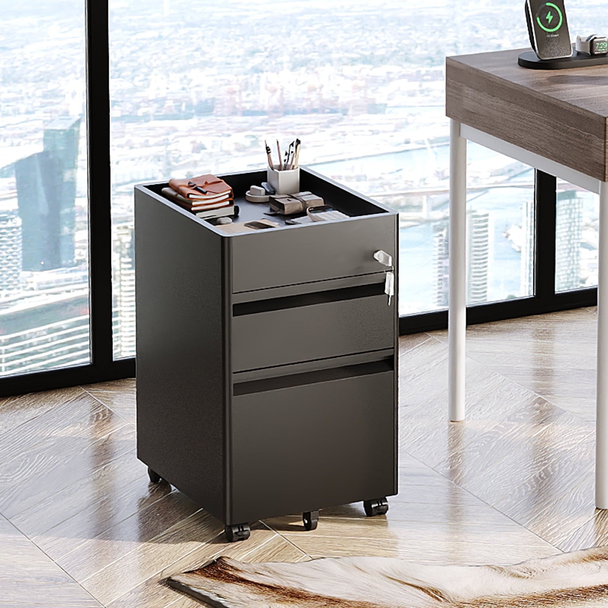 GALAXHERO 2 Drawer File Cabinet with Lock, Metal Storage Organizer with Fence, Mobile Filing Cabinets for Home Office, Fit Letter/A4/Legal Size Files