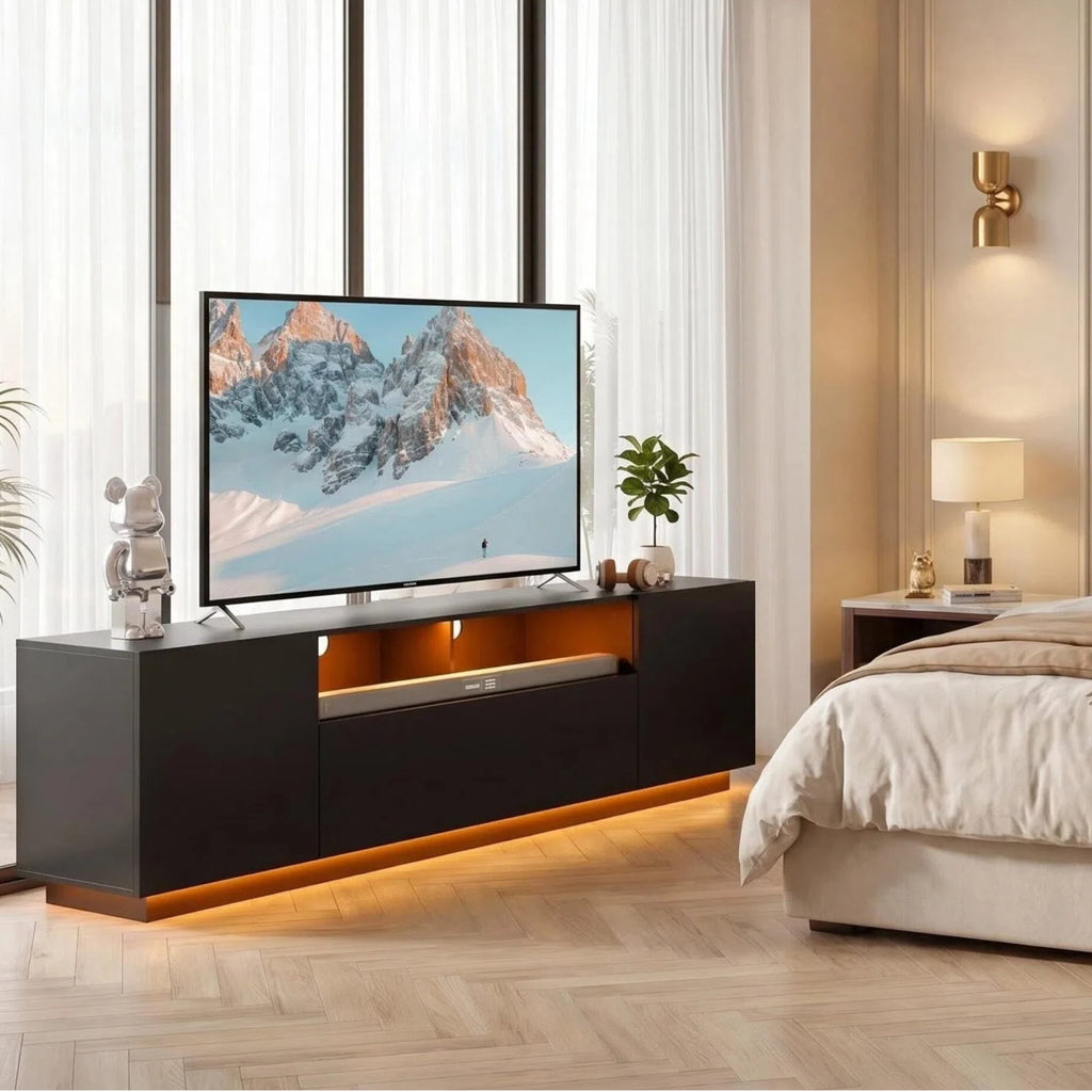 GALAXHERO  TV Stand for TVs up to 65”, Entertainment Center with LED Lights & Drawer, Modern TV Console with Storage for Living Room Bedroom