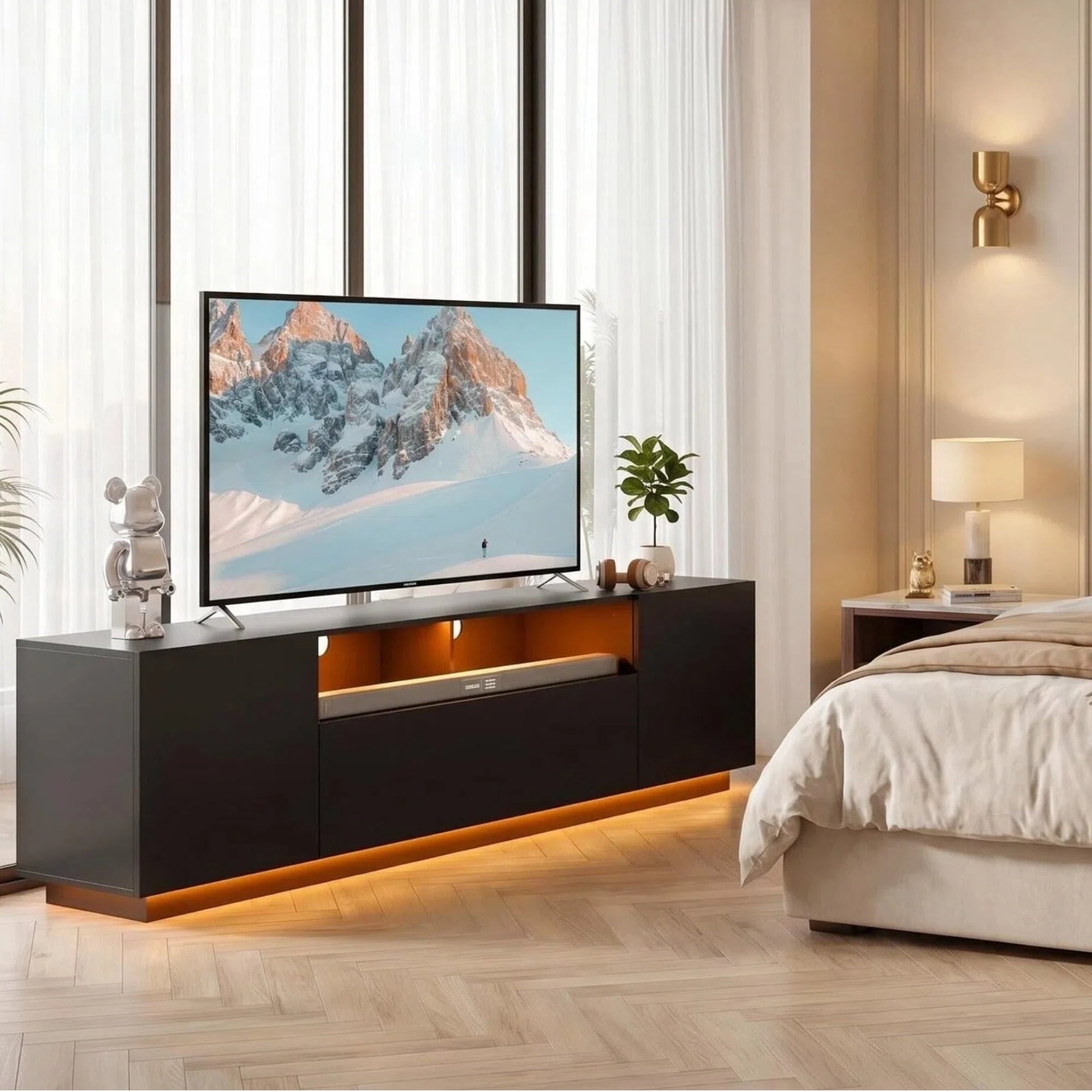 GALAXHERO  TV Stand for TVs up to 65”, Entertainment Center with LED Lights & Drawer, Modern TV Console with Storage for Living Room Bedroom