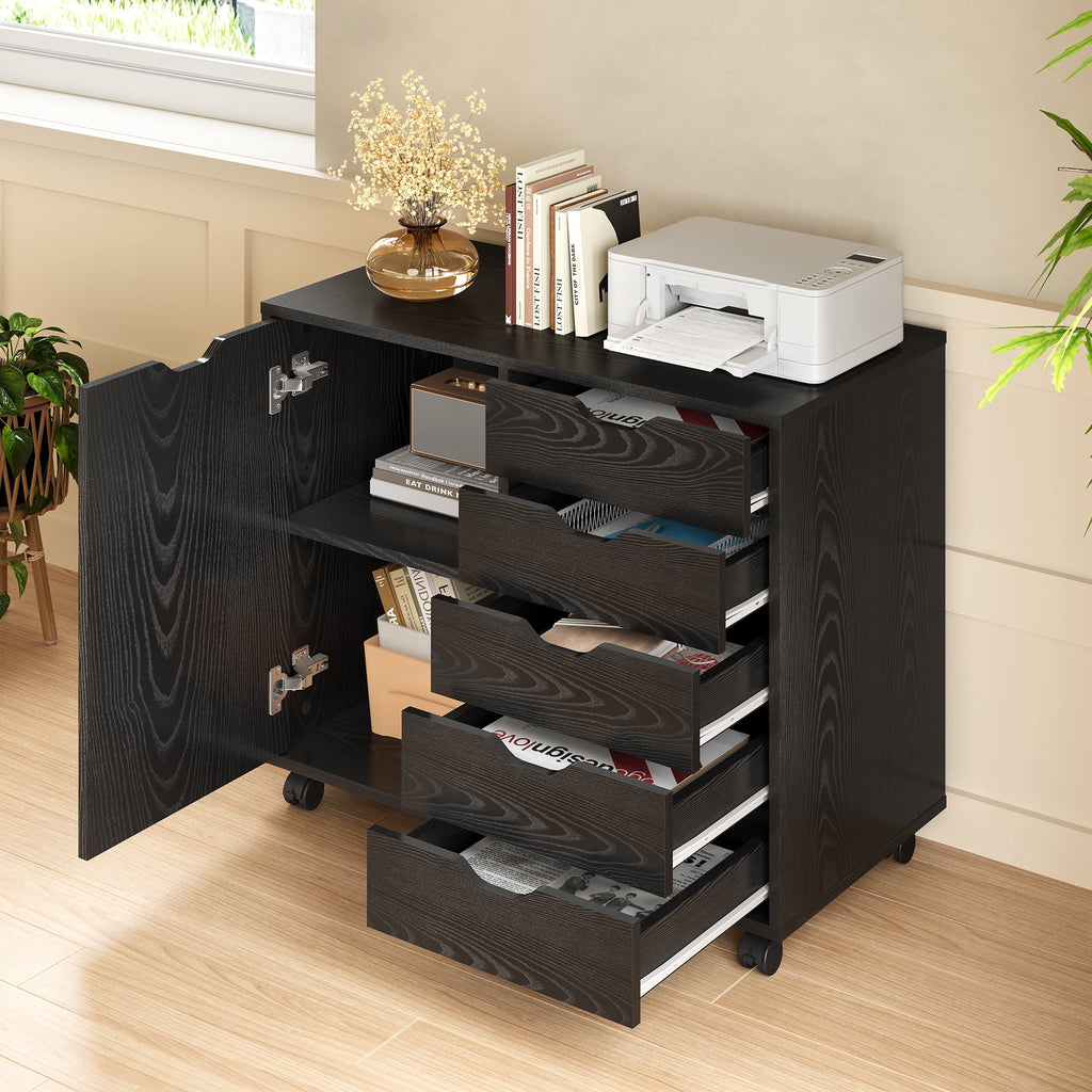 GALAXHERO 5-Drawer Storage Cabinet, Mobile Printer Stand Filing Cabinet for Home Office Cabinet, Wood File Cabinet