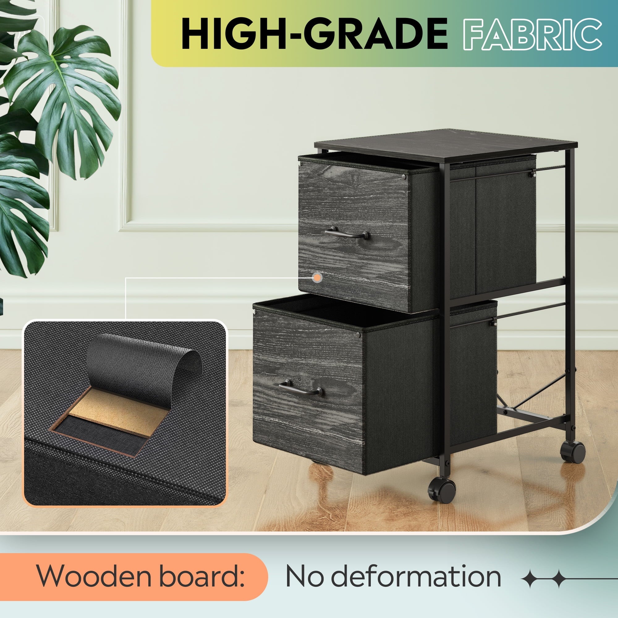 GALAXHERO 2 Drawer File Cabinet, Rolling Printer Stand Filing Cabinets for Home Office, Fabric Vertical File Cabinet Fits A4 or Letter Size, Wood Grain Print