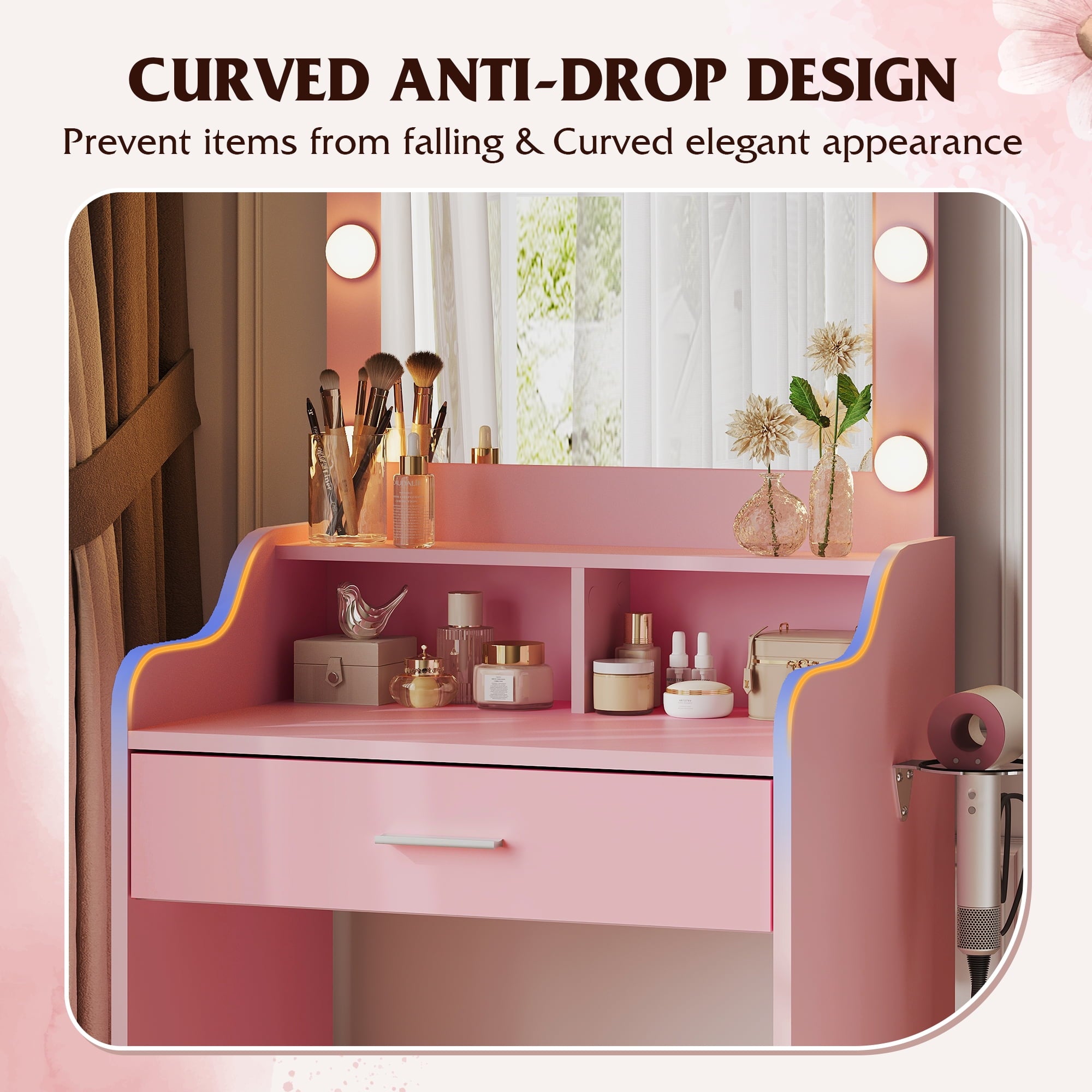 GALAXHERO Small Vanity Desk with Mirror, Makeup Tables with Drawer and Storage Shelves, Girls Dressing Table for Bedroom