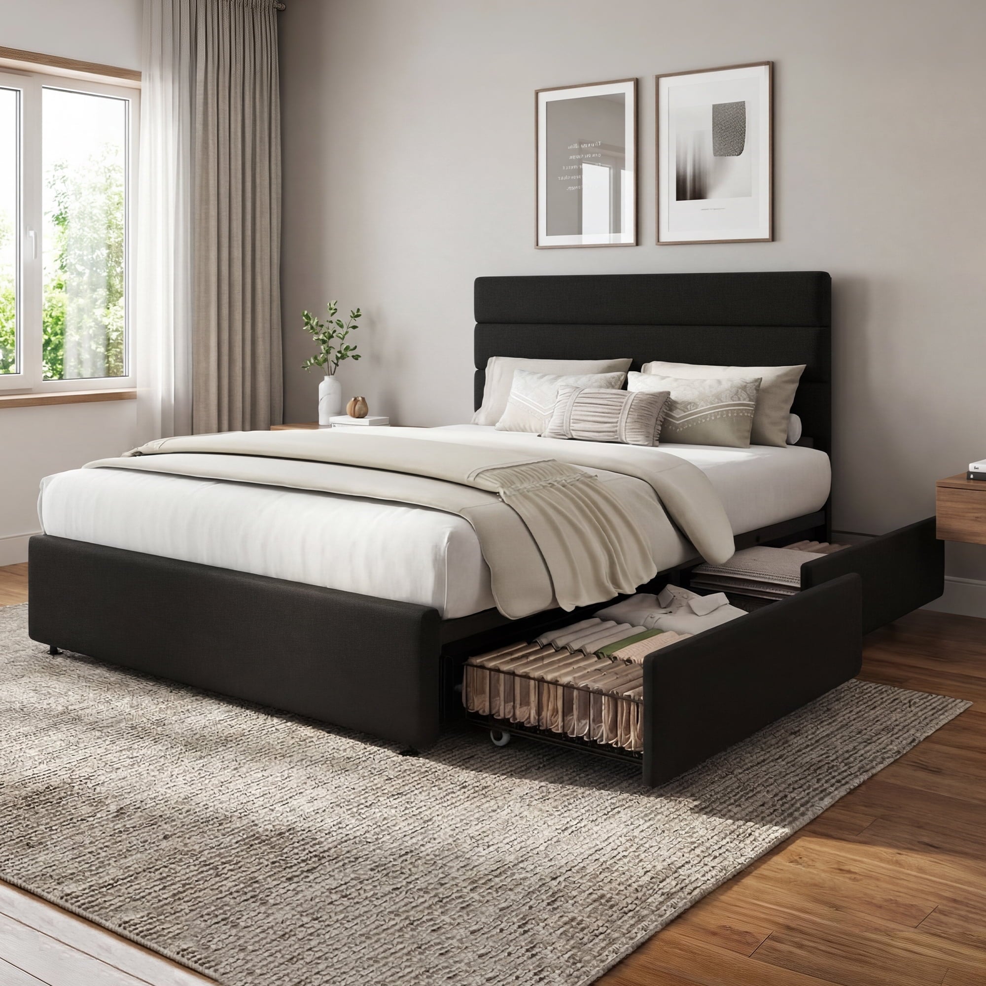 GALAXHERO Full Size Upholstered Bed Frame with 4 Storage Drawers and Headboard, Velvet Platform Bedframe, Sturdy Metal & Wooden Slats Support, No Box Spring Needed, Easy Assembly
