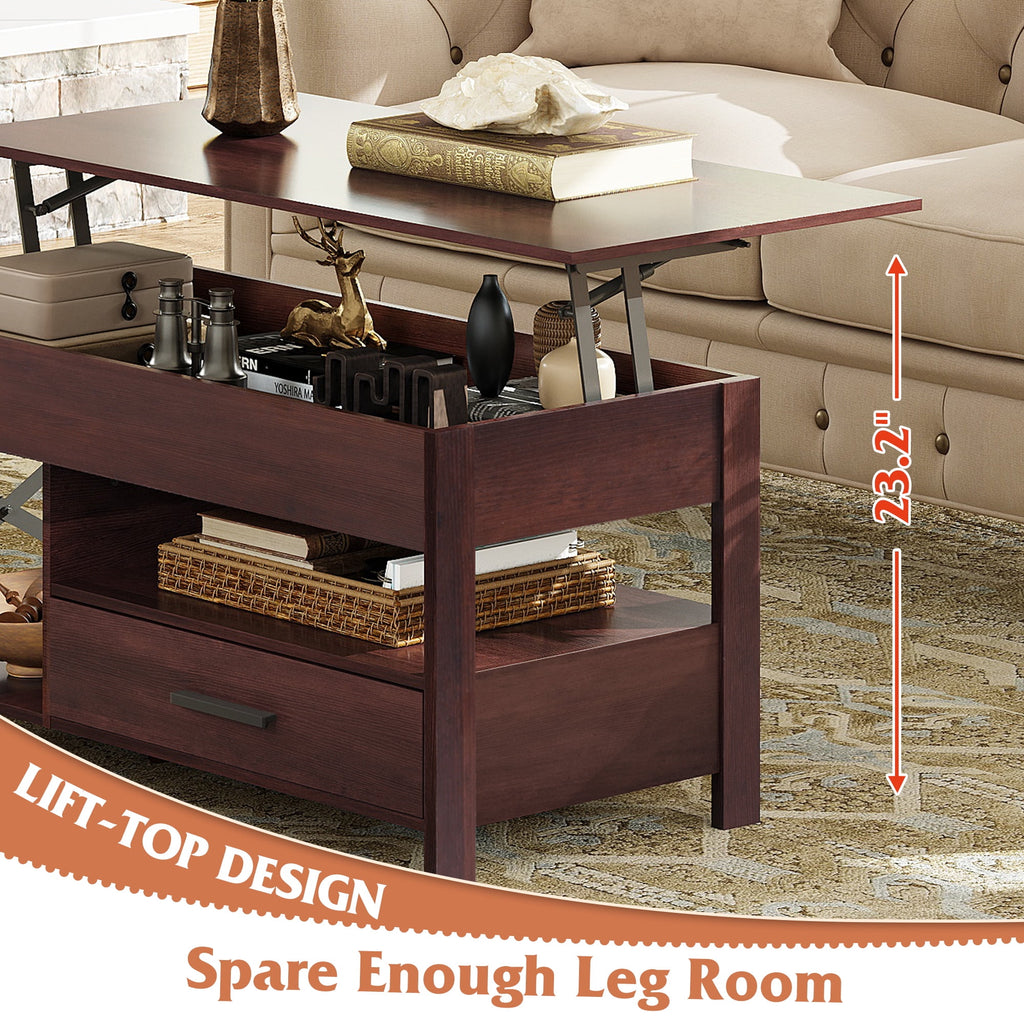 GALAXHERO Coffee Table, 39" Lift Top Coffee Table with Hidden Compartment, Storage Drawers and Storage Shelf for Living Room, Reception Room