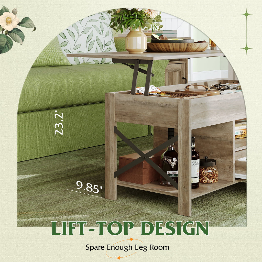 GALAXHERO Coffee Table, 39" Lift Top Coffee Table with Hidden Compartment, Storage Drawers and Storage Shelf for Living Room, Reception Room