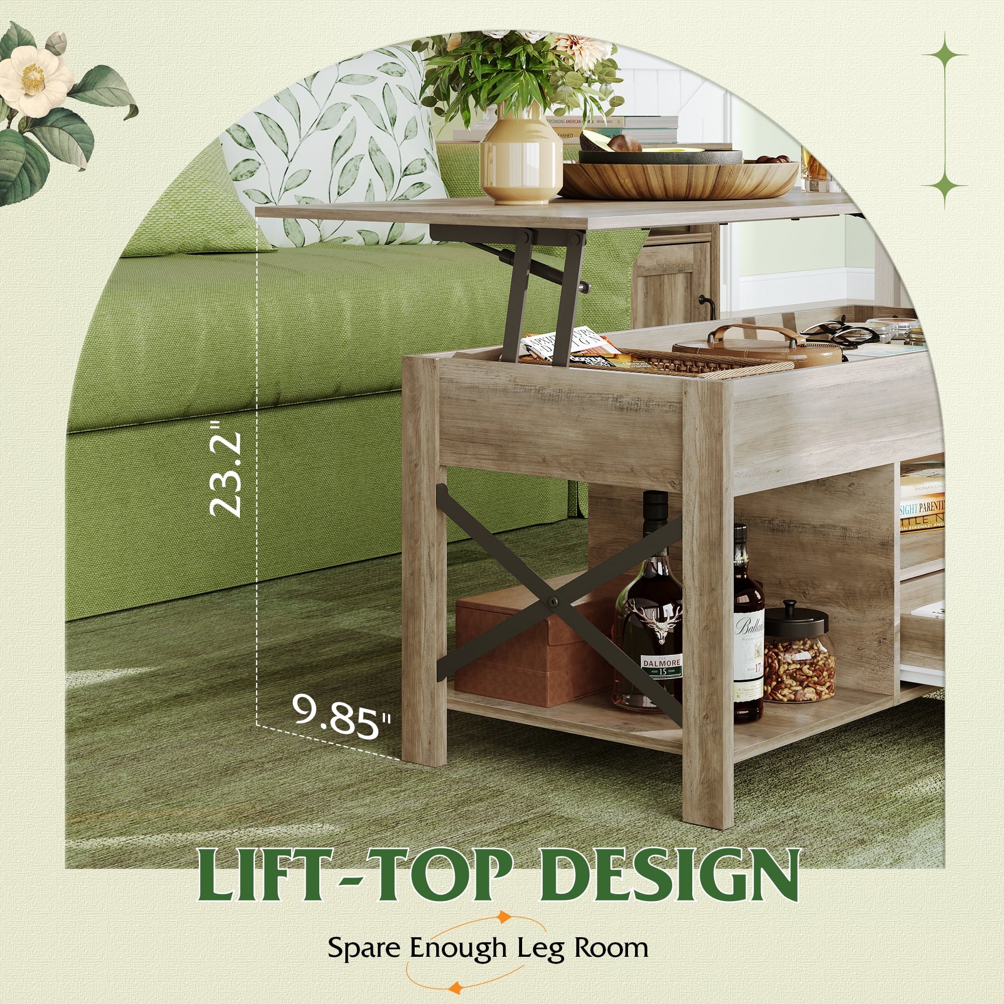 GALAXHERO Coffee Table, 39" Lift Top Coffee Table with Hidden Compartment, Storage Drawers and Storage Shelf for Living Room, Reception Room