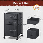 GALAXHERO File Cabinet 3-Drawer Fabric Vertical Filing Cabinet and Rolling Printer Stand for Home Office, Fits A4 or Letter Size, Black