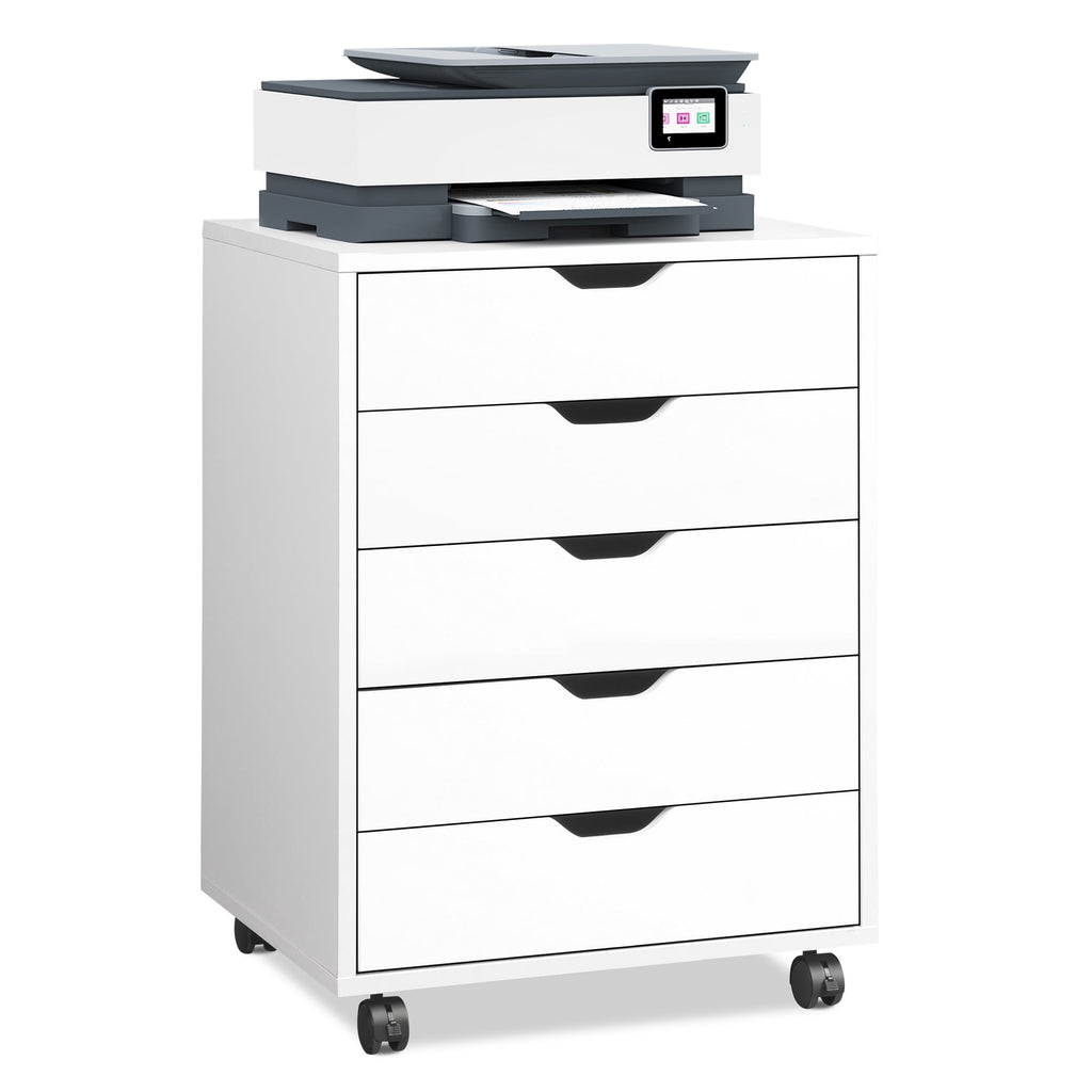 GALAXHERO 5 Drawer File Cabinet, Small Rolling Office Cabinet with Drawers & Wheels, Wood Storage Cabinet for Home Office