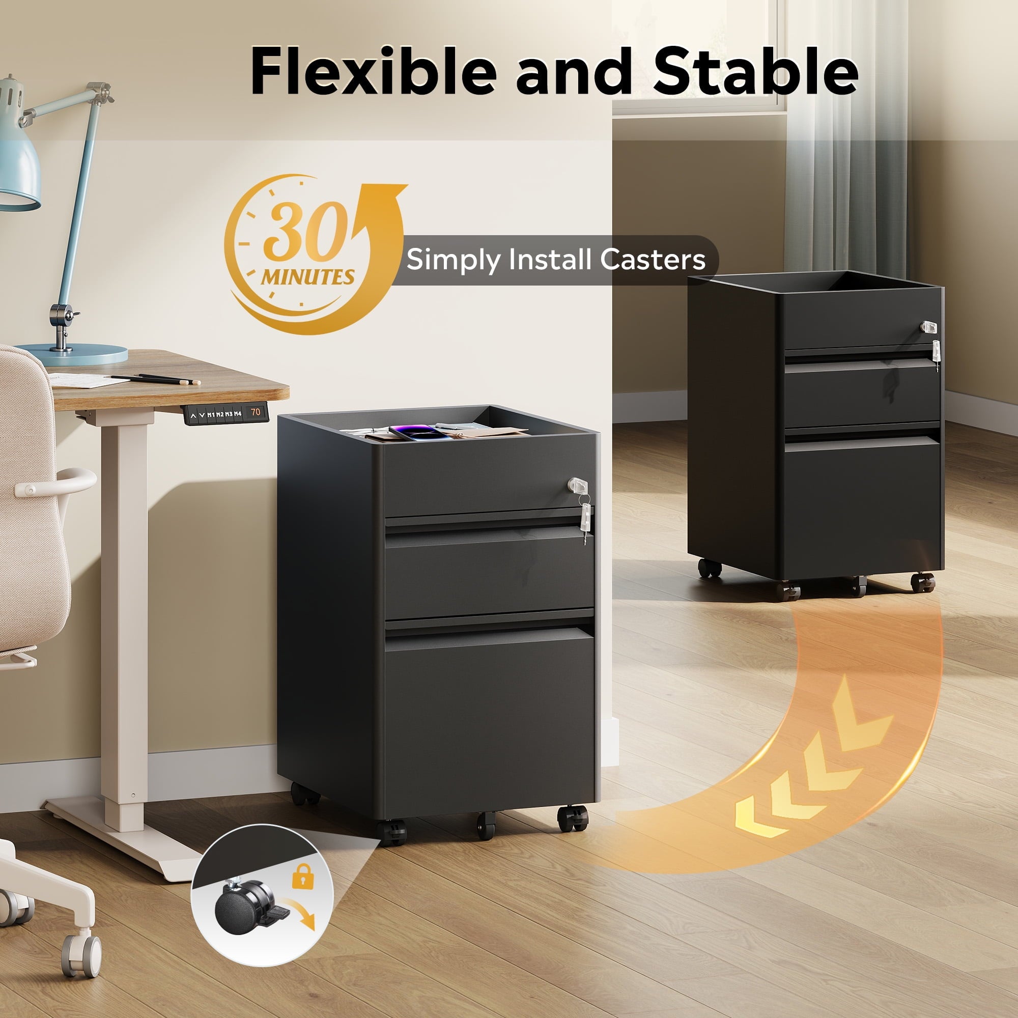 GALAXHERO 2 Drawer File Cabinet with Lock, Metal Storage Organizer with Fence, Mobile Filing Cabinets for Home Office, Fit Letter/A4/Legal Size Files