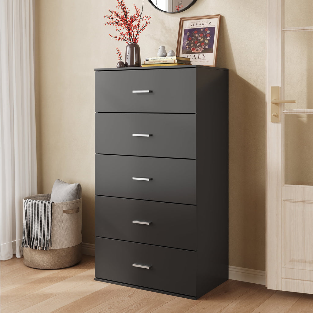 GALAXHERO 5 Drawers Dresser, Chest of Drawers for Bedroom, Tall Wood Storage Cabinet with Metal Handle for Living Room, Closet, Hallway