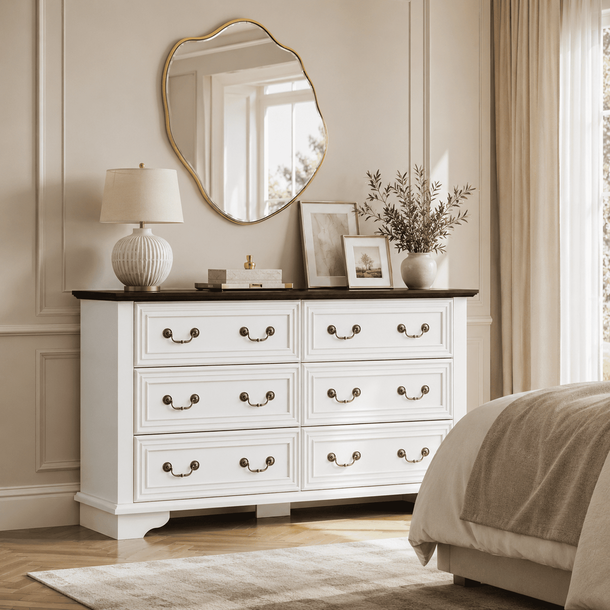 GALAXHERO Farmhouse Wood Dresser for Bedroom, Dresser with 6 Drawers, Chest of Drawers with Roman Metal Handle, TV Stand for 60 inch TV for Living Room, Hallway