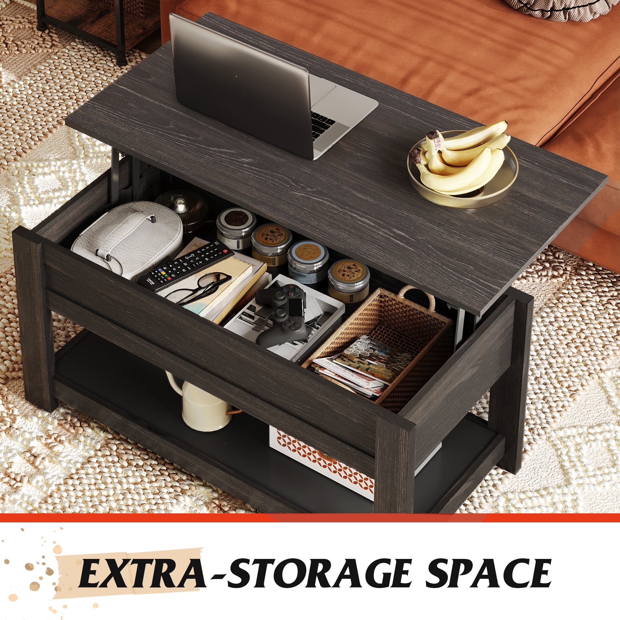 GALAXHERO 39" Lift Top Coffee Table with Hidden Storage and Storage Shelf Lift Up Coffee Table for Living Room