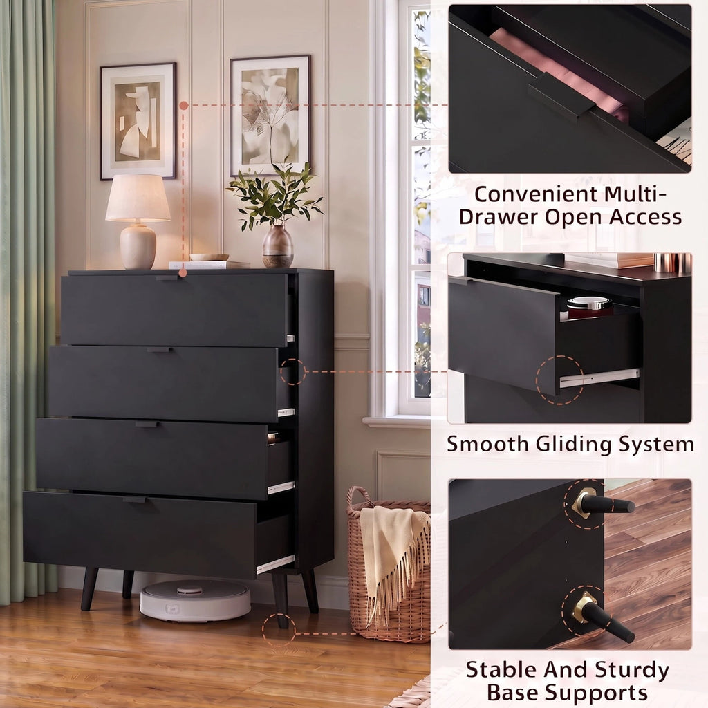 GALAXHERO 4 Drawer Dresser, Modern Chest of Drawers for Bedroom, Tall Wood Storage Organizer for Living Room, Closet, Hallway, Dorm Room