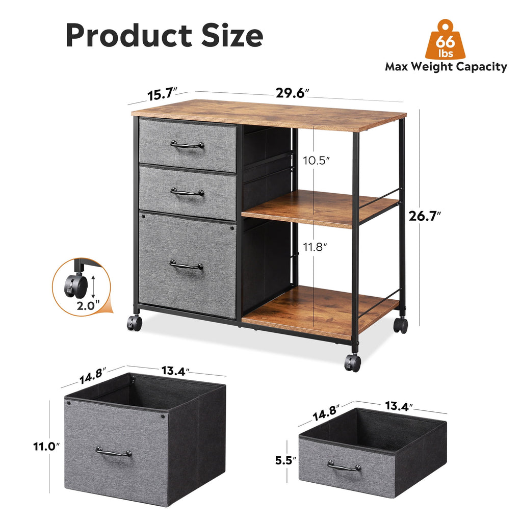 GALAXHERO 3 Drawer File Cabinet, Rolling Printer Stand with Storage, Lateral Fabric Filing Cabinet for Home Office,  Fits Letter/A4