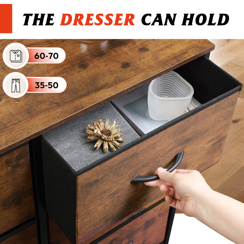 GALAXHERO Tall Dresser 10 Fabric Drawers, Storage Tower with Cabinet, Metal Frame, Wooden Top, Organizer Units for Bedroom, Living Room, Closet, Clothing