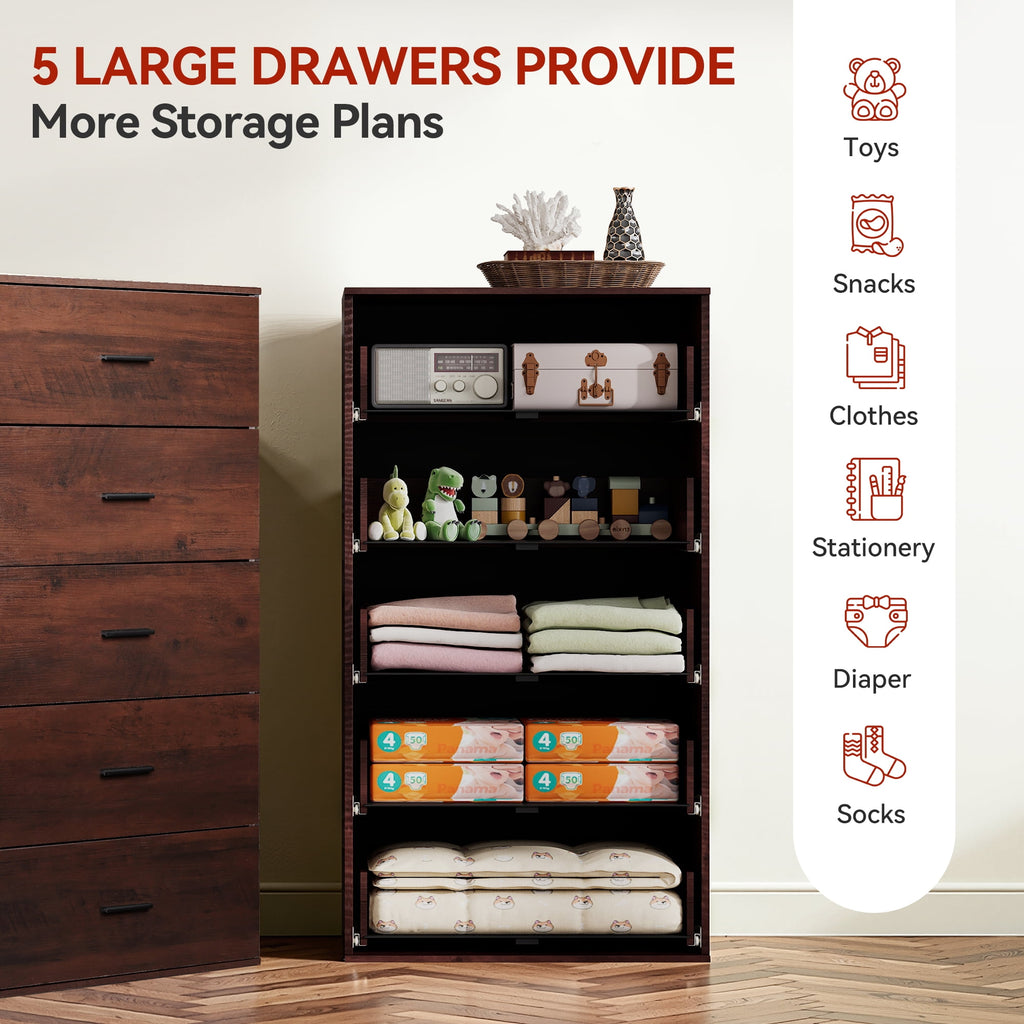 GALAXHERO 5 Drawers Dresser, Chest of Drawers for Bedroom, Tall Wood Storage Cabinet with Metal Handle for Living Room, Closet, Hallway