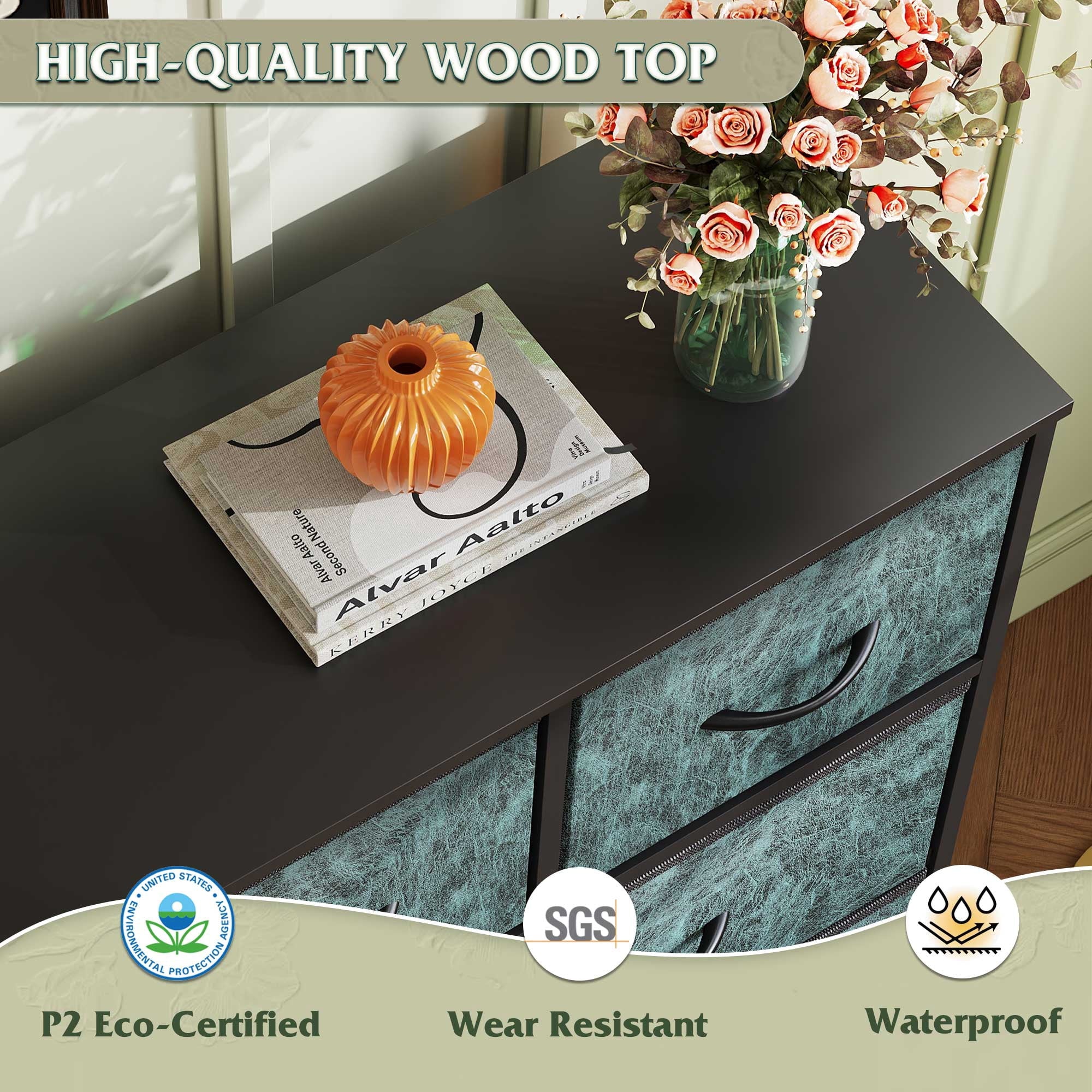 GALAXHERO 9-Drawer Fabric Dresser, Tall Storage Tower for Bedroom, Hallway, Entryway, Closet, Chest Organizer Unit with Fabric Bins, Steel Frame, Wood Top, Wood Grain Print