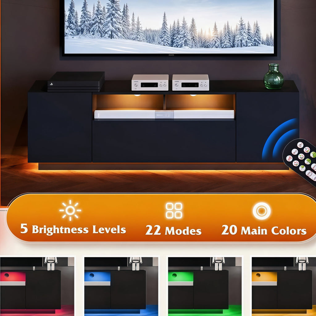 GALAXHERO  TV Stand for TVs up to 65”, Entertainment Center with LED Lights & Drawer, Modern TV Console with Storage for Living Room Bedroom