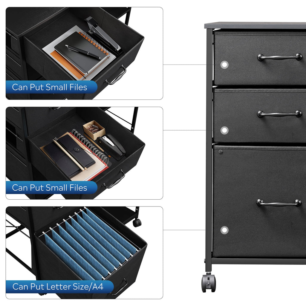 GALAXHERO 3-Drawer Mobile File Cabinet with Storage Shelf, Rolling Fabric Filing Cabinet and Printer Stand