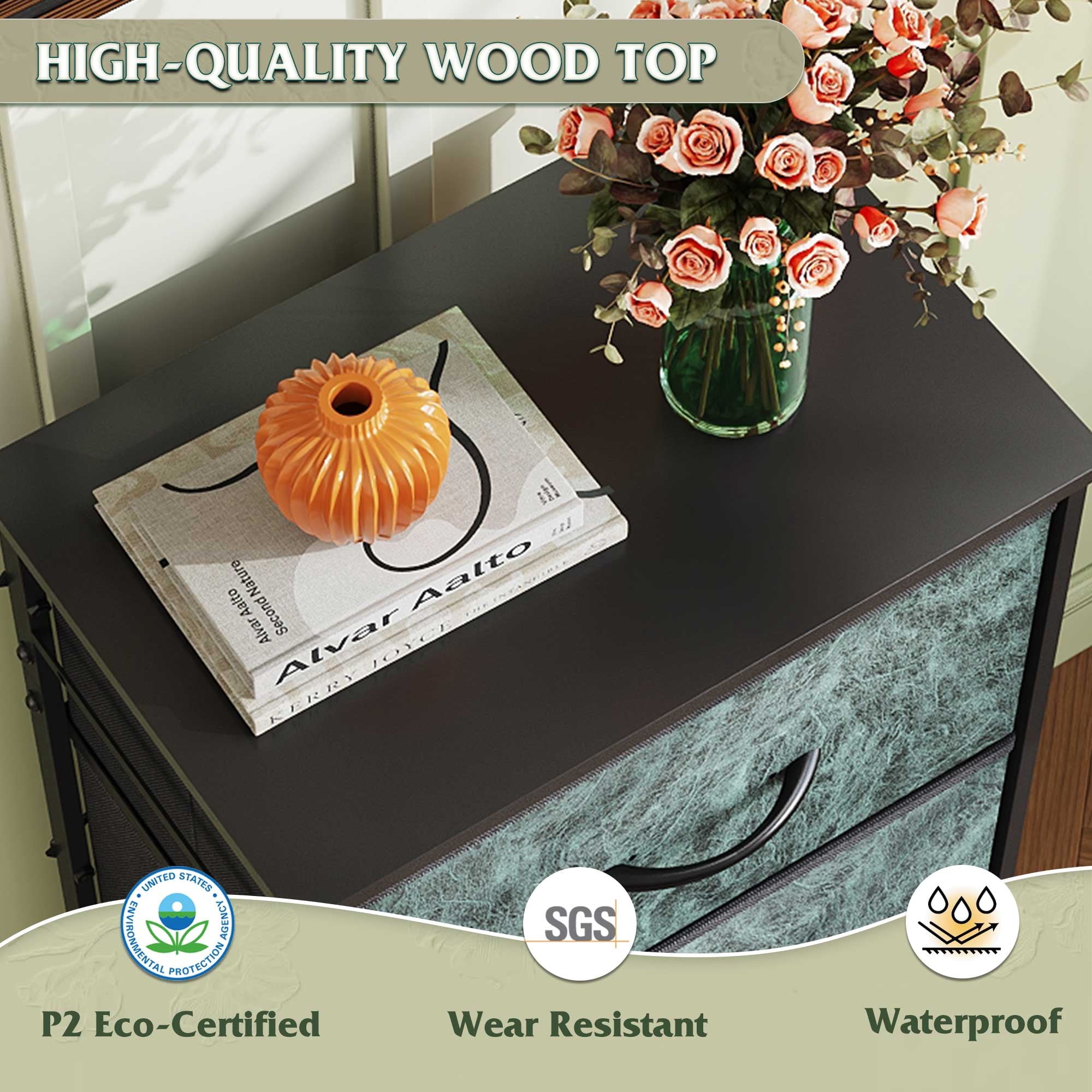 GALAXHERO 8 Drawer Fabric Dresser for Bedroom, Storage Bins Chest of Drawer for Closet, Living Room, Hallway, Wood Grain Print