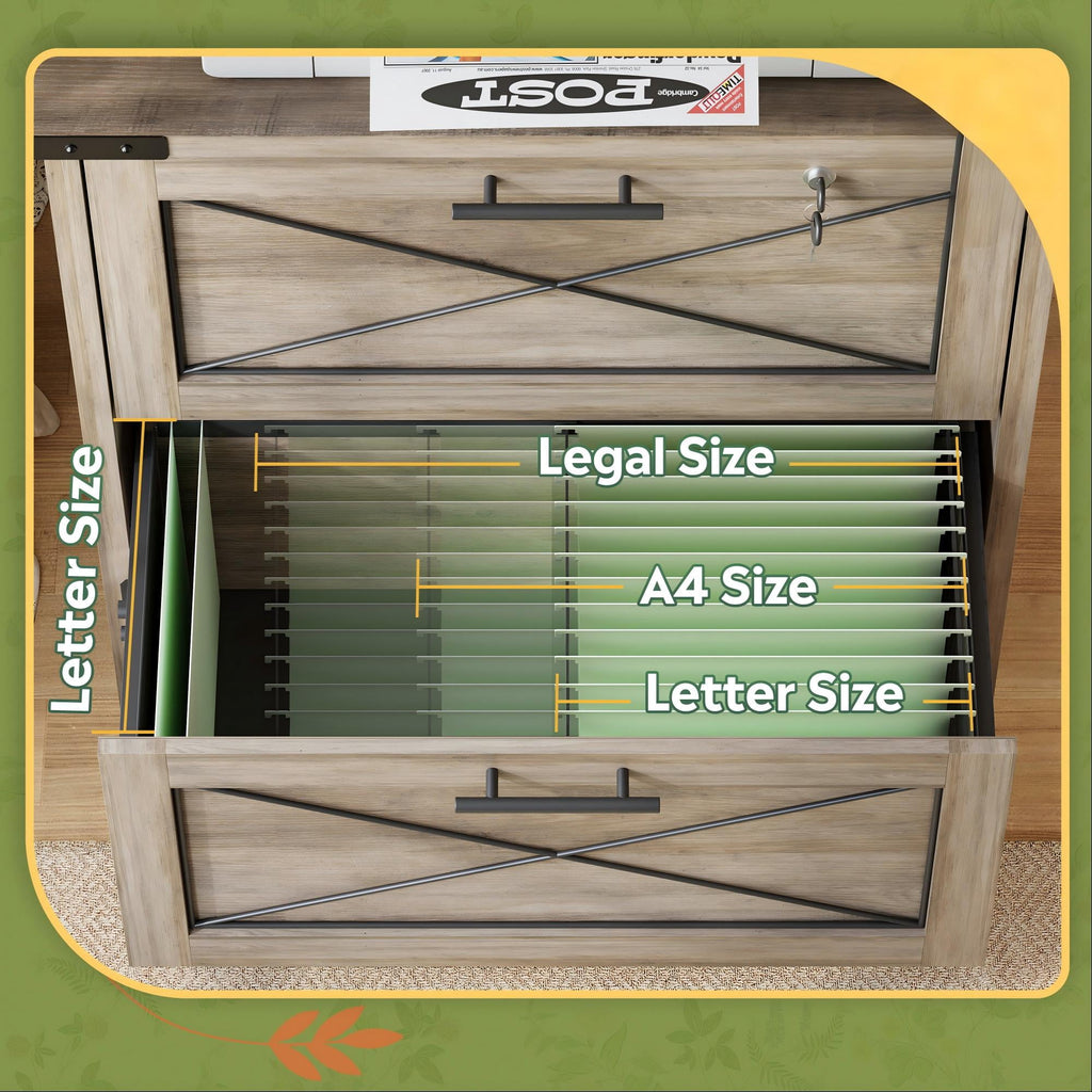 GALAXHERO 2 Drawer Lateral File Cabinet with Lock & Charging Station, Wood Office Cabinet for Home Office, Fits Letter/Legal/A4