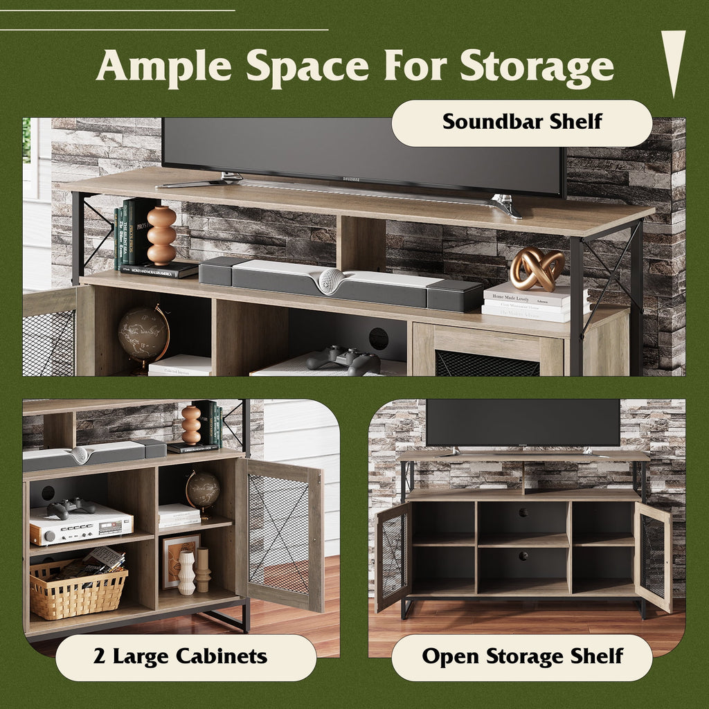 GALAXHERO TV Stand for 55 inch TV Entertainment Center with Storage, Farmhouse Industrial TV Console for Living Room Bedroom, Tall Media Console Stand