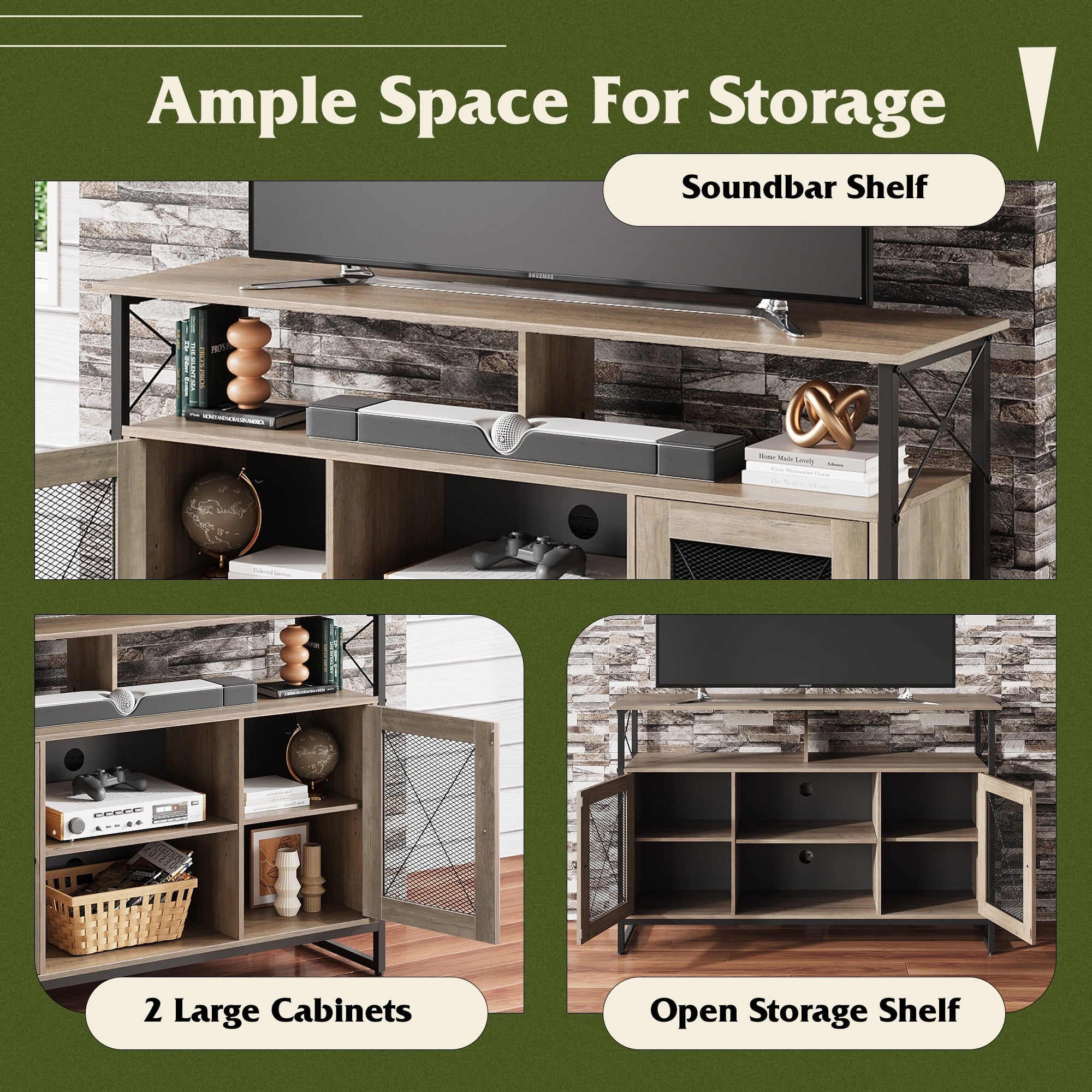 GALAXHERO TV Stand for 55 inch TV Entertainment Center with Storage, Farmhouse Industrial TV Console for Living Room Bedroom, Tall Media Console Stand