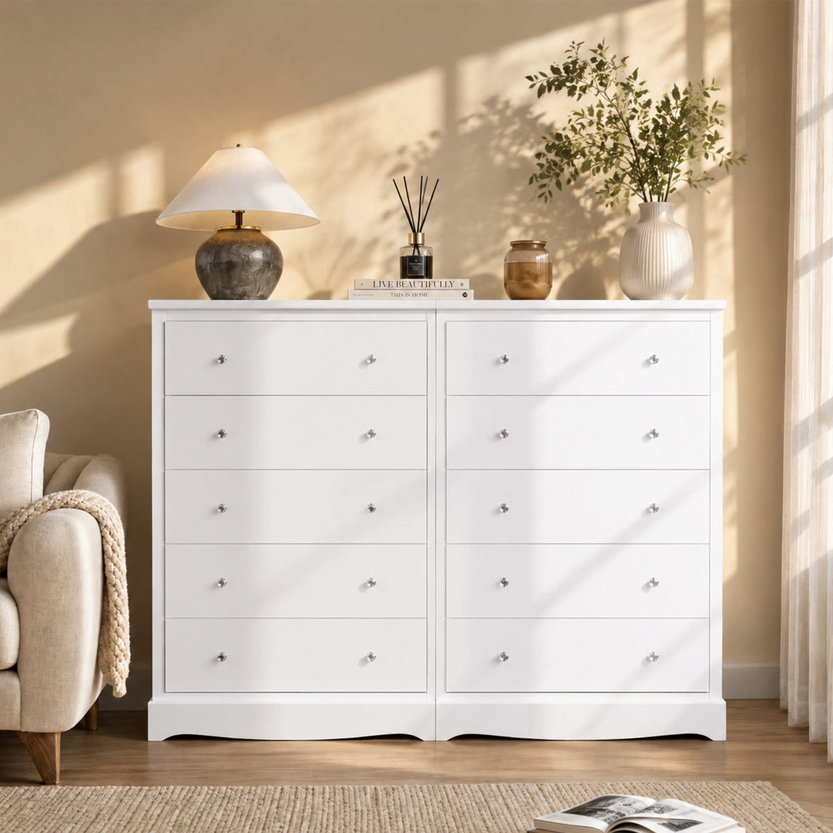 GALAXHERO 5 Drawer Dresser for Bedroom, Retro Wood Chest of Drawers, Tall Dresser with Round Metal Handle for Living Room, Hallway, Closet