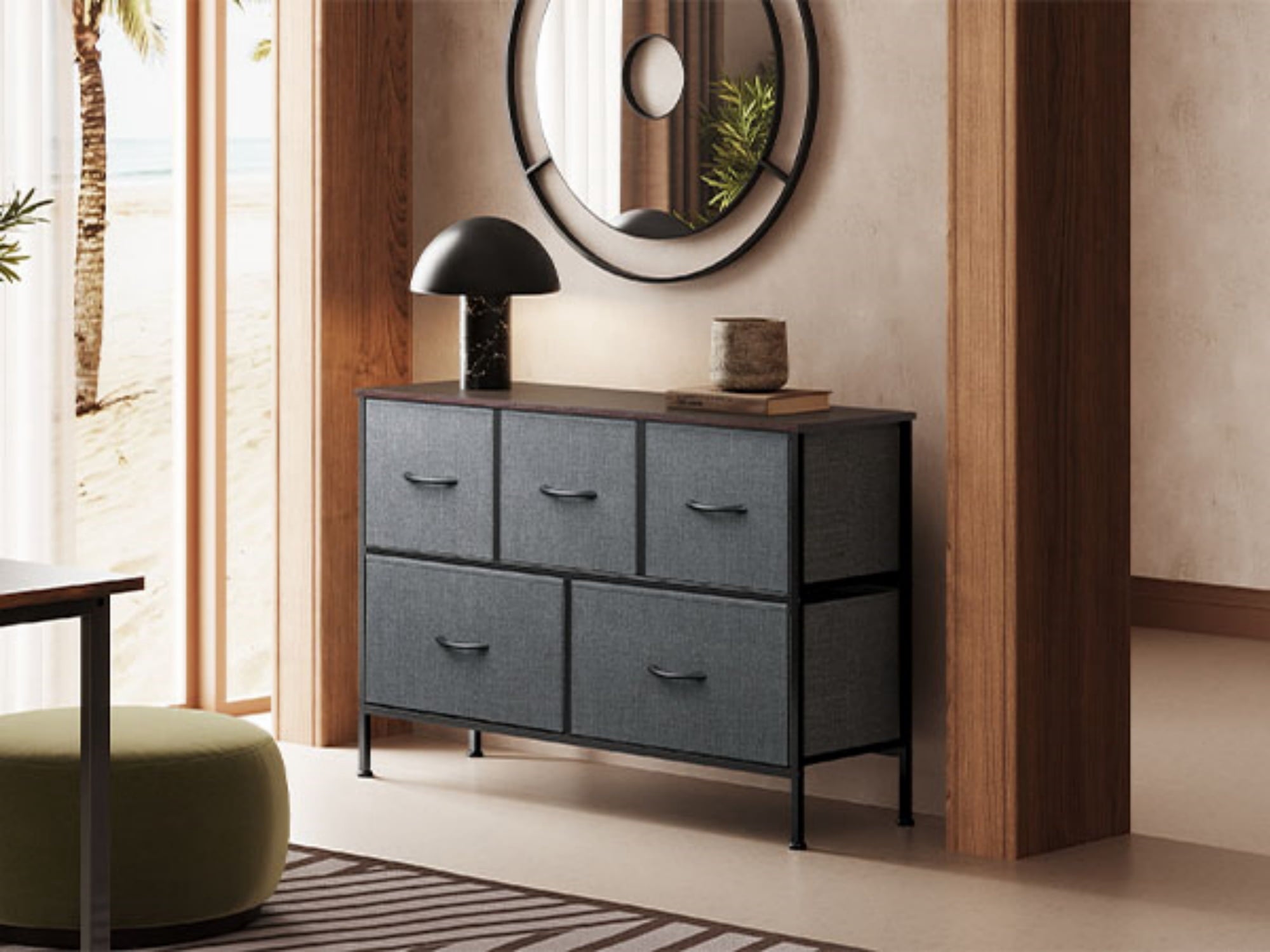 GALAXHERO 5 Drawer Dresser, Fabric Storage Tower for Bedroom, Hallway, Entryway & Closets, Sturdy Steel Frame with Wood Top, Easy Pull Handle