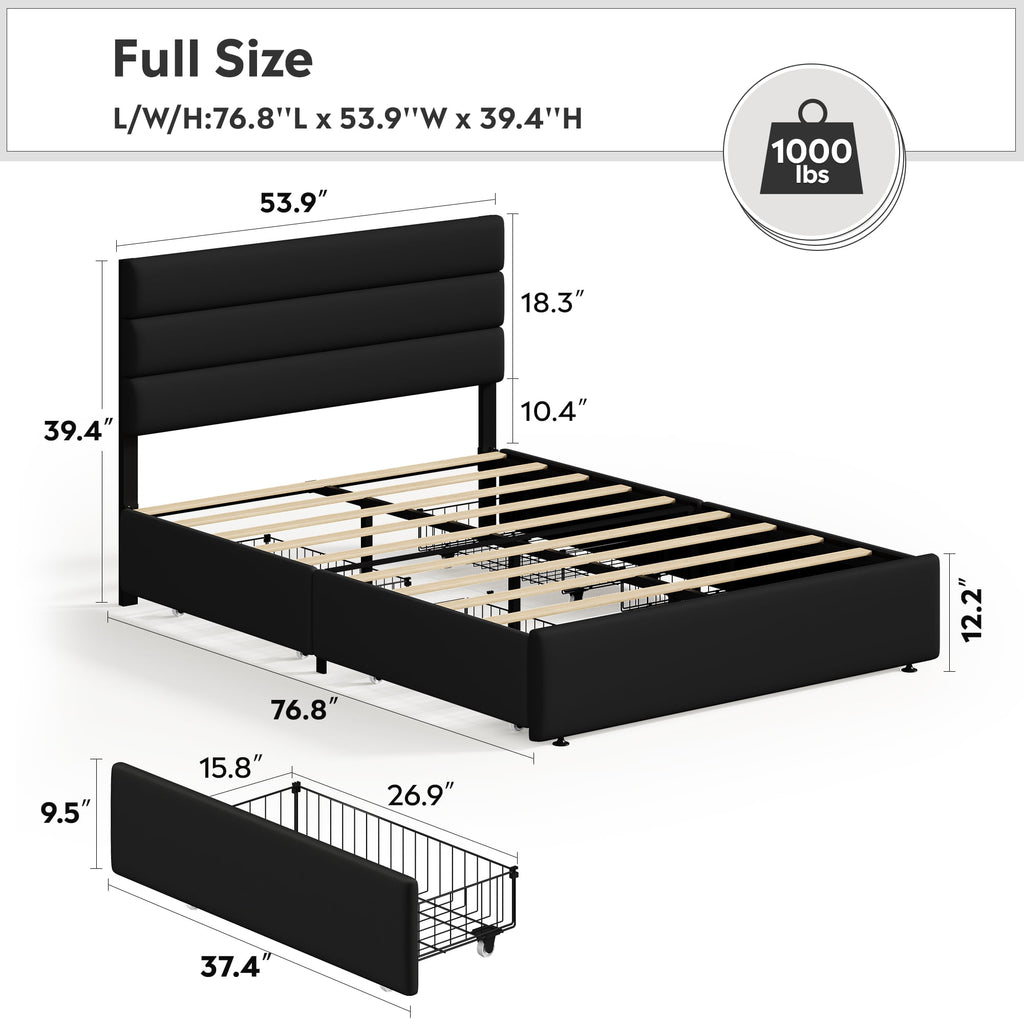 GALAXHERO Full Size Upholstered Bed Frame with 4 Storage Drawers and Headboard, Velvet Platform Bedframe, Sturdy Metal & Wooden Slats Support, No Box Spring Needed, Easy Assembly