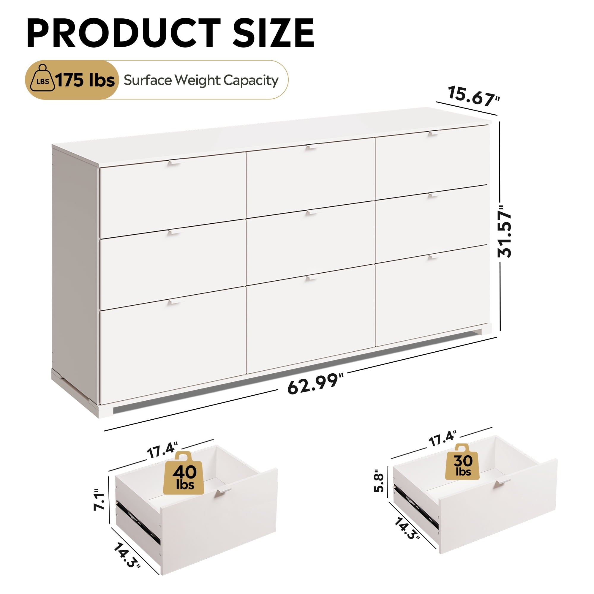 GALAXHERO 9-Drawers Dresser for Bedroom, 63" Wide Modern Dresser for Bedroom, Large Chest of Drawers with Sturdy Metal Handle, Wood Dresser for Living Room, Hallway