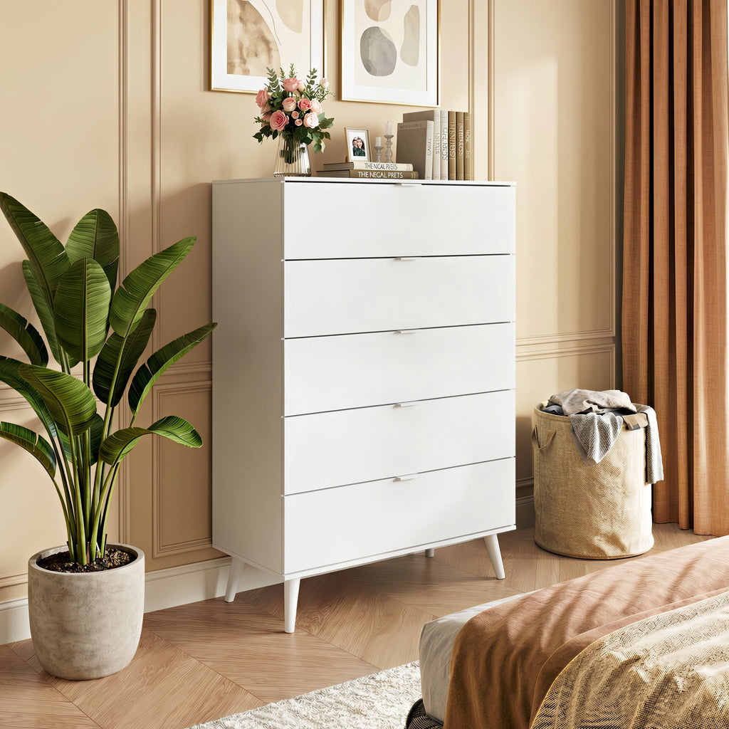 GALAXHERO 5 Drawer Dresser for Bedroom, Tall Dresser, Wooden Storage Organizer with Sturdy Metal Handle, Chest of Drawers for Living Room, Hallway, Closet